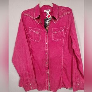 Adiktd Hot Pink Western Button-Up Shirt